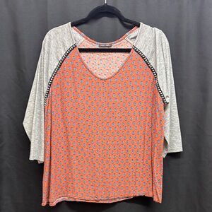 Papermoon Vibrant Orange and Soft Gray Long Sleeve Tee